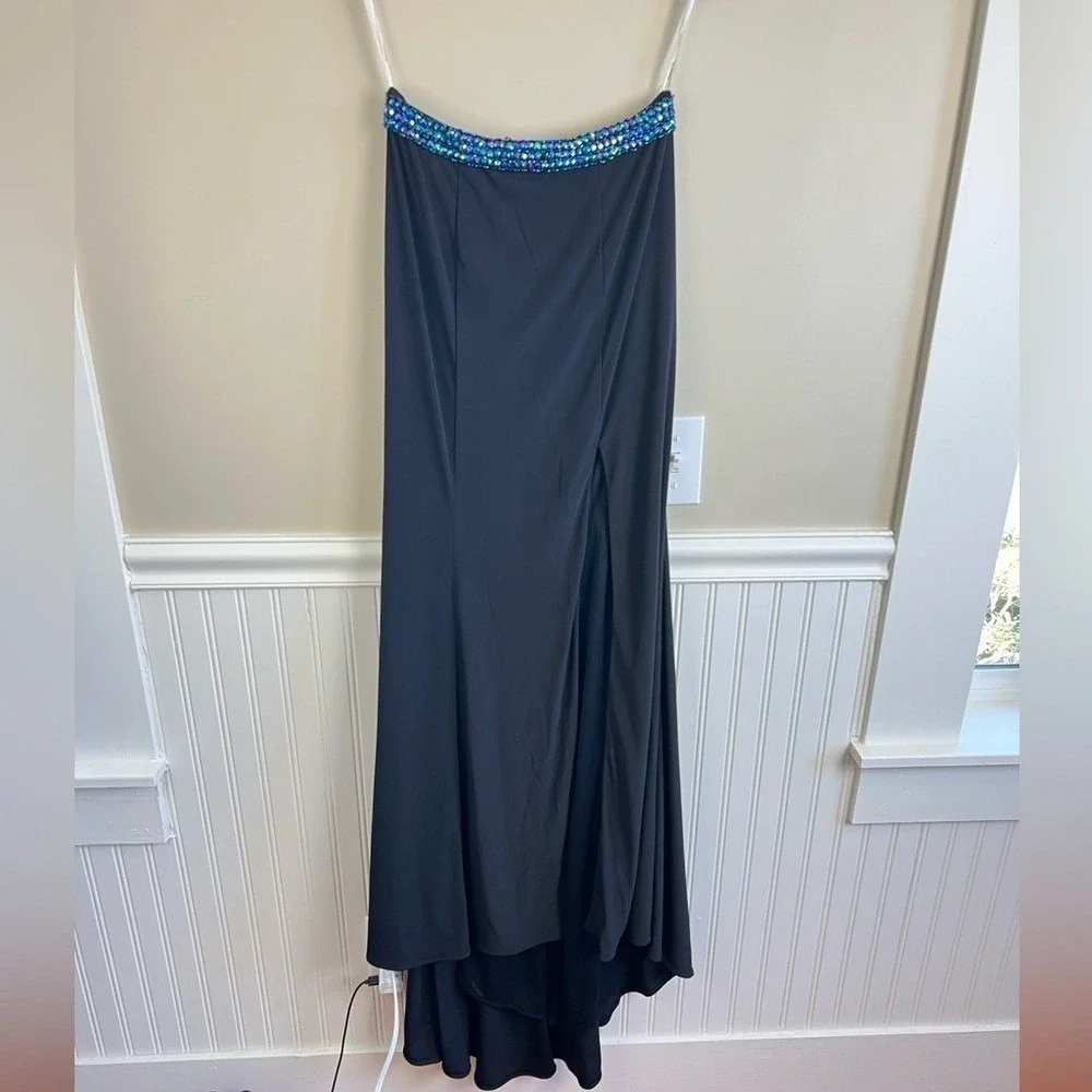Tiffany Designs Black Formal Maxi Skirt Beaded Waist High Slit Train Size 4